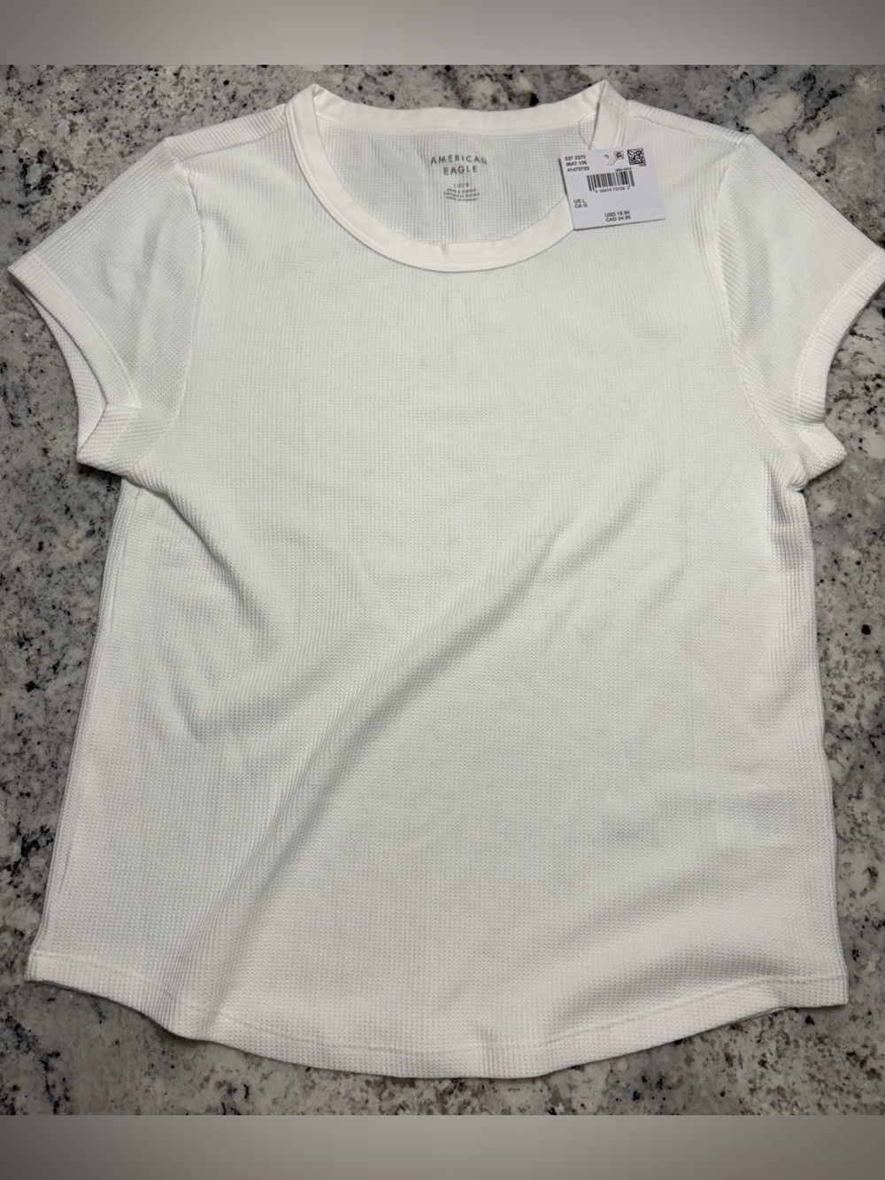 American Eagle Outfitters White Short-Sleeve Waffle Knit Tee